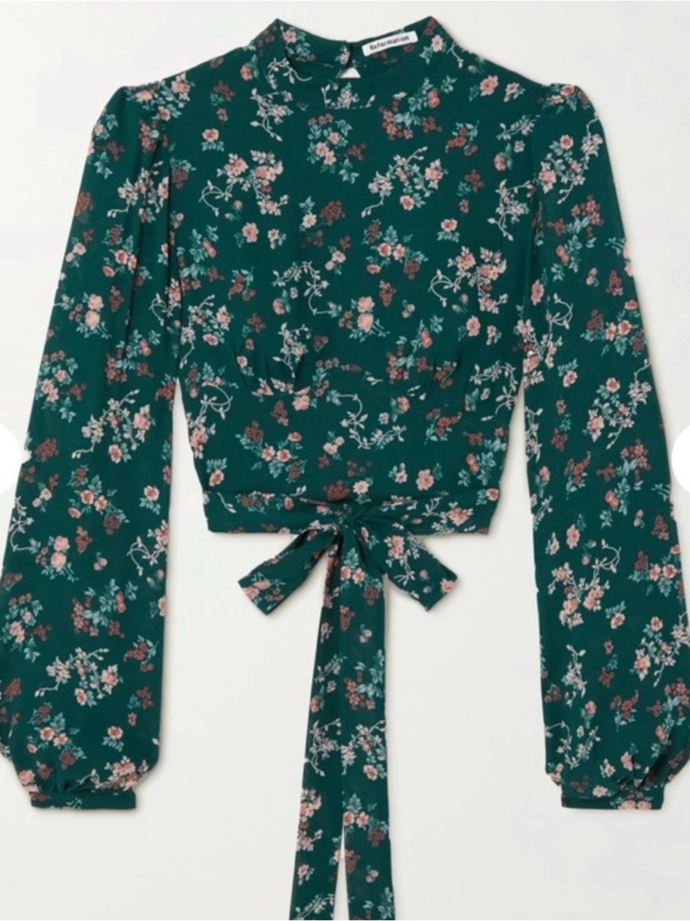 REFORMATION Raye Open-Back Emilia Floral Print Crepe Green Blouse Size 2